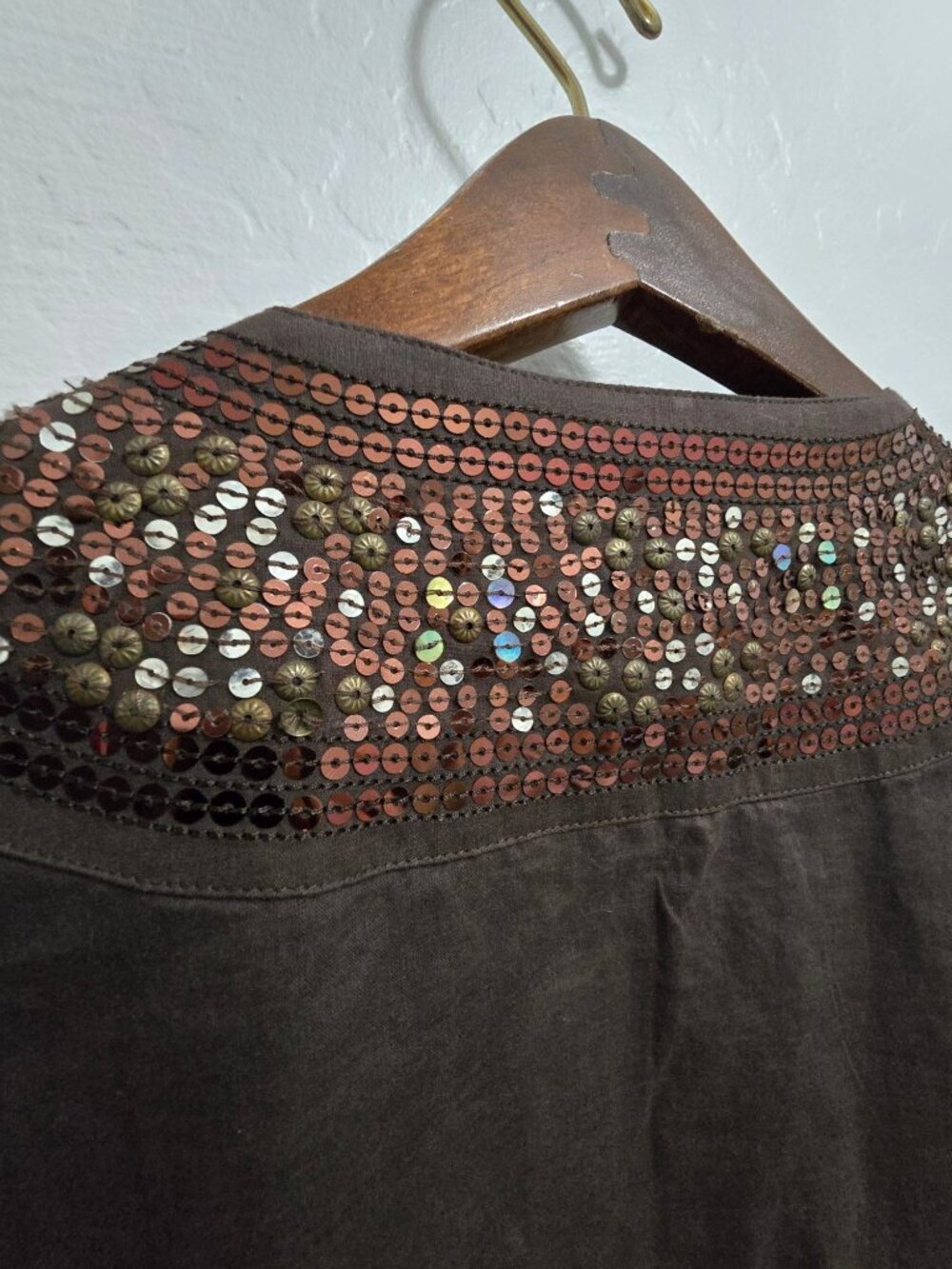 NWT Chicos Size 0 Bronze/Brown Gild Livian Long Sleeve Tunic Sequins 100% Cotton - Picture 9 of 12